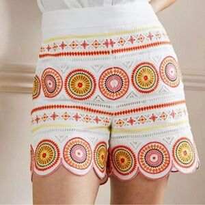 Boden High Waist Embroidered Shorts with Scalloped Hem